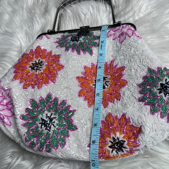 Floral Beaded Clutch with Silver Handle - Picture 7 of 9